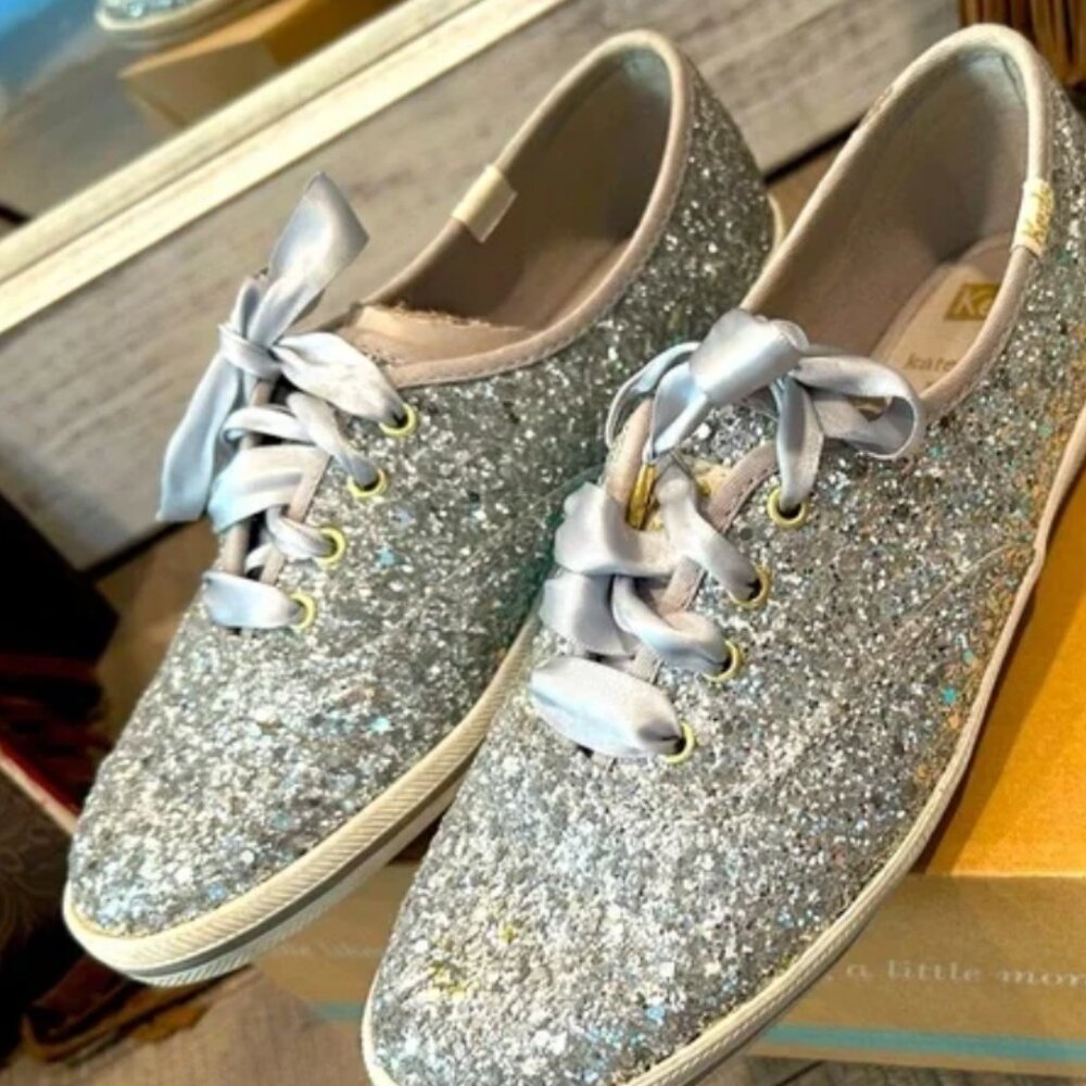 Keds Kate Spade Silver Glitter Champion Sneaker, size 8 - Picture 2 of 5